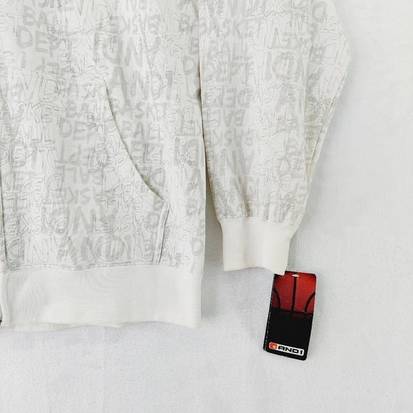 NEW And1 White with Gray Logo Pattern Zip Front Pockets Hooded Sweatshirt Z16 - Picture 3 of 8